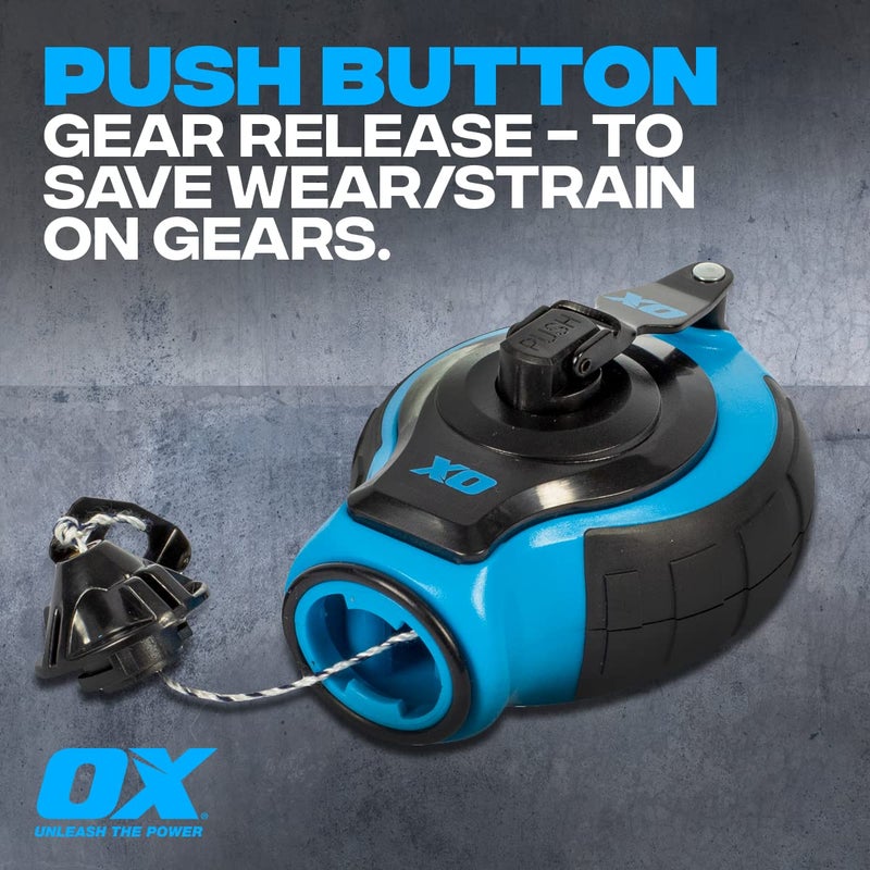 OX Tools OX-P027731 Chalk Line - 100' Thick Line, Curved Hook, 6:1 Gear Ratio, Metal Handle, Easy Top Load, Ergonomic Shape & Rubber Grips - Ideal for Deck Builders, Framers, Roofers - Image 3